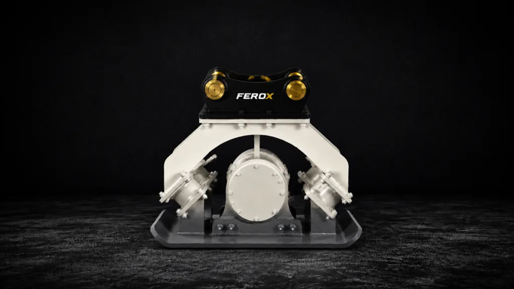 FEROX hydraulic vibratory plate compactor attachment for excavators with high-frequency vibration and heavy-duty compaction performance