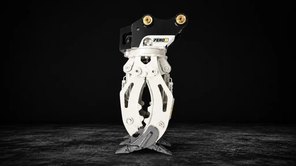 Hydraulic rotating grapple for excavator wood handling and material sorting attachment