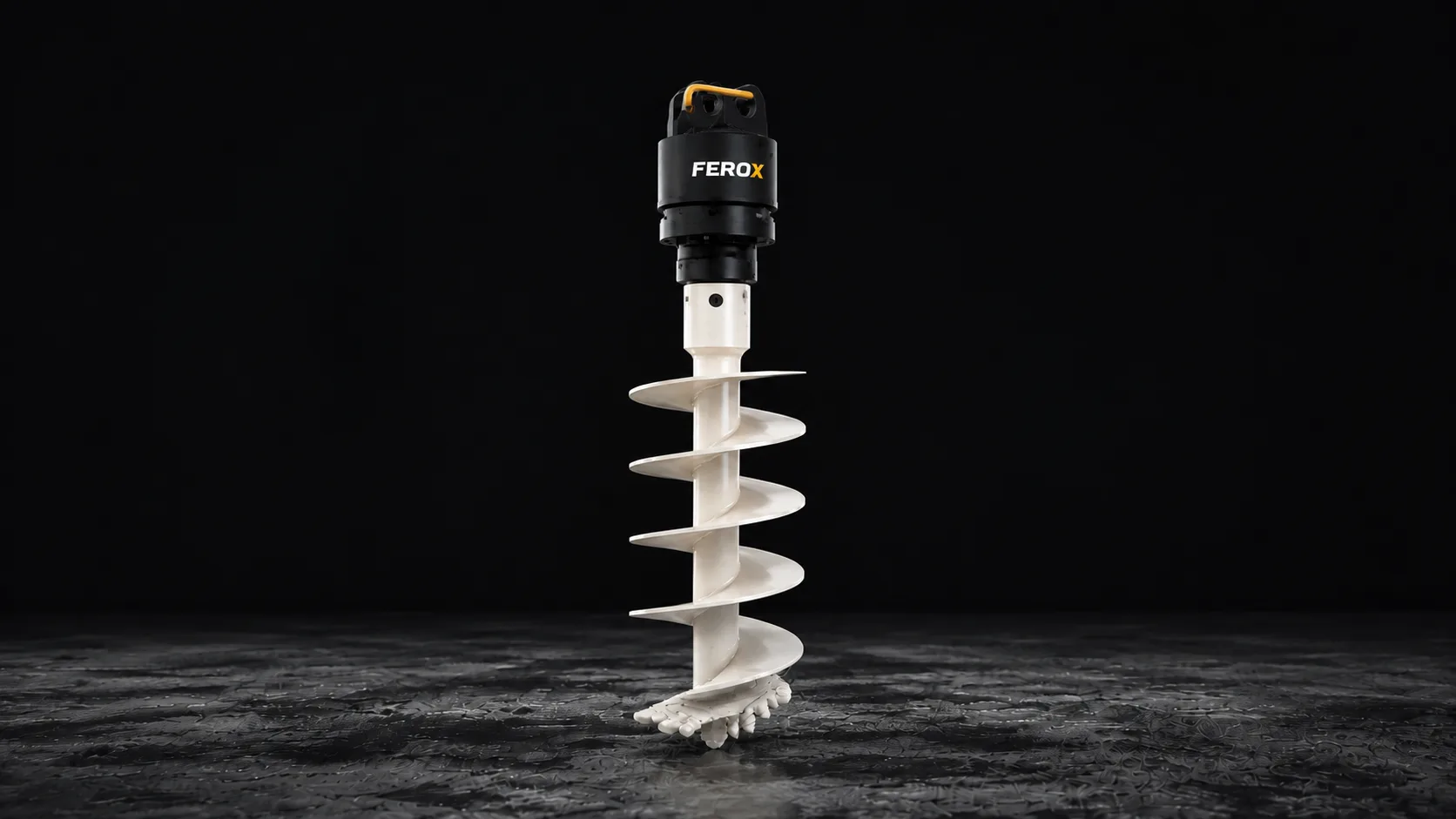 Hydraulic auger drill attachment for excavators with high strength earth drilling bit by FEROX