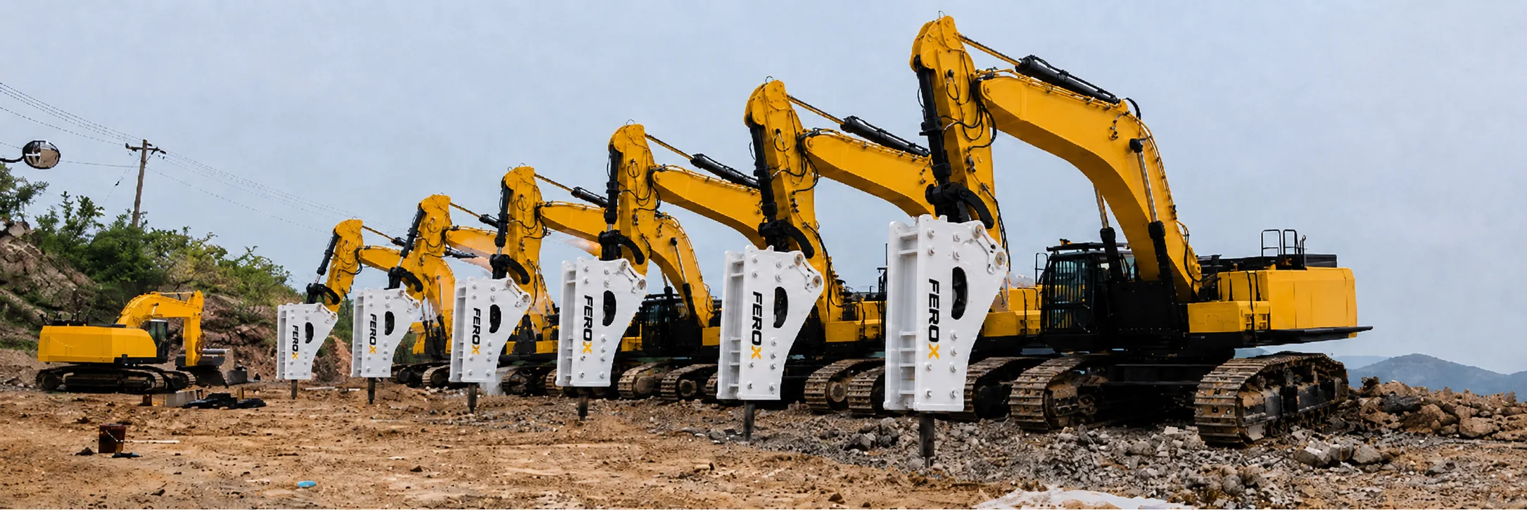 FEROX hydraulic breaker page banner for excavator demolition attachments